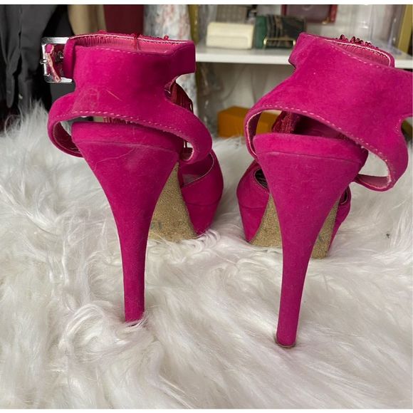 Dollhouse Barbie Hot Pink Fringe Open Toe Platform Sandal Size 7 - Picture 3 of 9